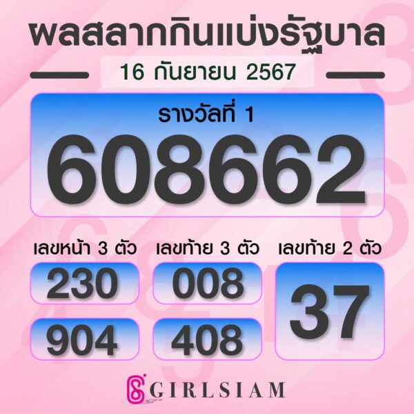 ผลหวยไทย 16/9/67