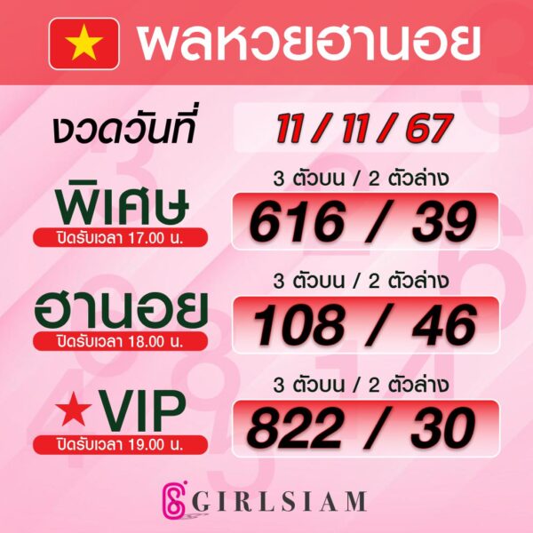 ผลหวยฮานอย 11/11/67
