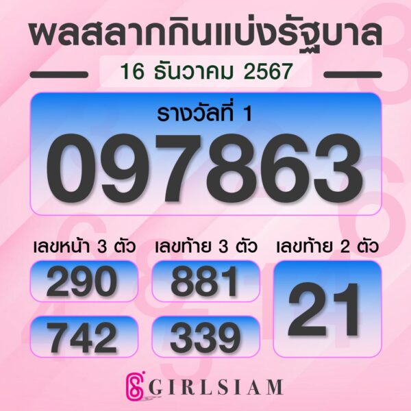 ผลหวยไทย 16/12/67